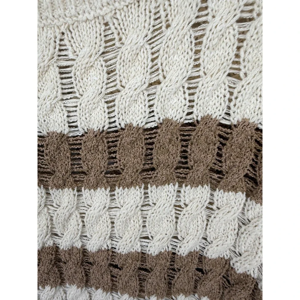 Pilcro Anthropologie Womens XXS Striped‎ Cable Open Knit Pullover Sweater Brown